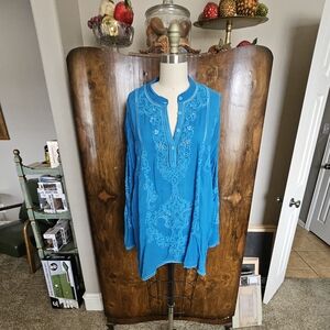 Johnny Was Turquoise Embroidered Tunic